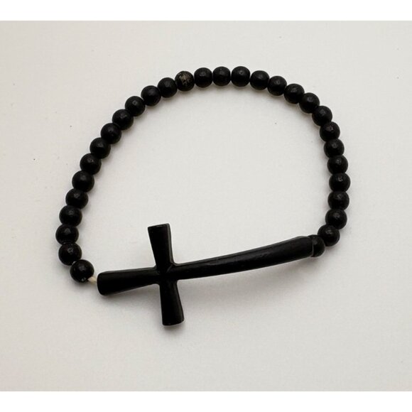 Vintage Black Beaded Cross Bracelet Prayer Beads Religious Faith Jewelry - Picture 2 of 6
